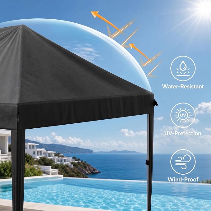 10x20 Pop Up Canopy Without Sidewalls, Instant Tent with Carry Bag, Sandbags, Height Adjustable Waterproof Outdoor Canopy, Outdoor Canopy for Events, Camping, Parties (Black)