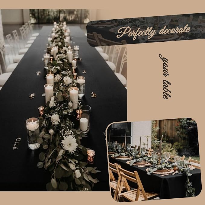 Pesonlook 10Pack Black Tablecloths 90 x 132 Inch, Rectangle Tablecloth for 8ft Table, Tables Polyester Table Cover Washable Cloth Wedding Reception Banquet Party