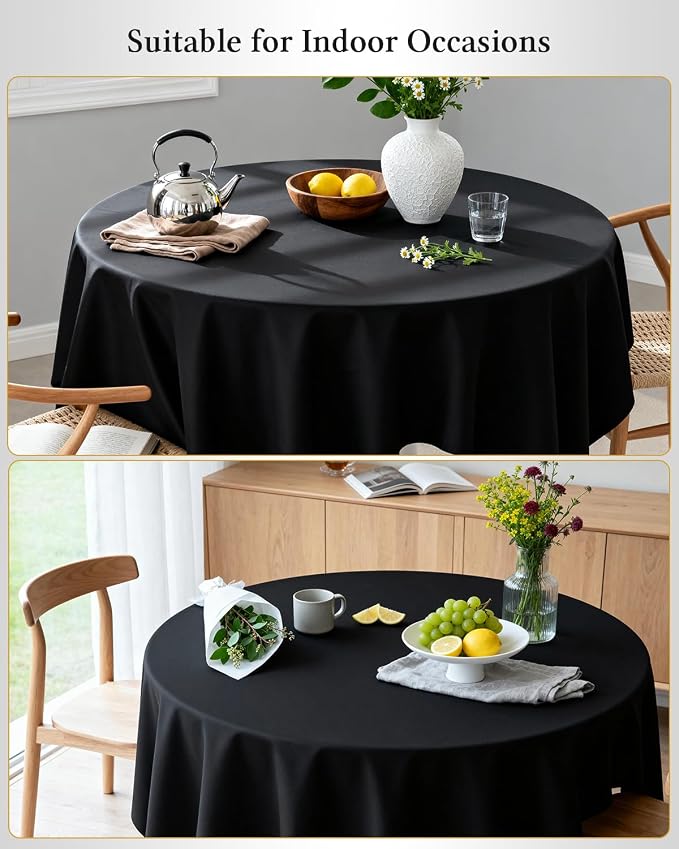 BESTVIP 6 Pack 60inch Black Round Polyester Tablecloths | Fits 20"-48" Tables | Fabric Washable Decorative Table Cover for Parties, Weddings, Holiday, Events, Restaurant