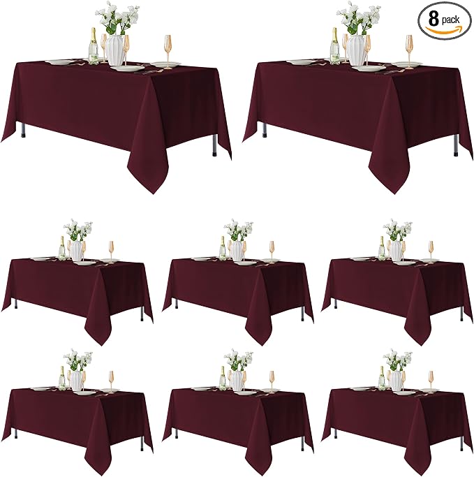Fitable 8 Pack Rectangle Tablecloths: Stain Resistant Wrinkle Free Table Clothes, Washable Reusable Polyester Table Covers for Wedding Party Birthday Banquet Reception(Burgundy, 60x102 Inch)