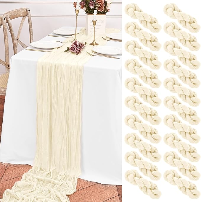 20 Pack Ivory Table Runner 10FT Long Cheesecloth Table Runner Cheese Cloth Gauze for Wedding Party Birthday Decoration-Ivory