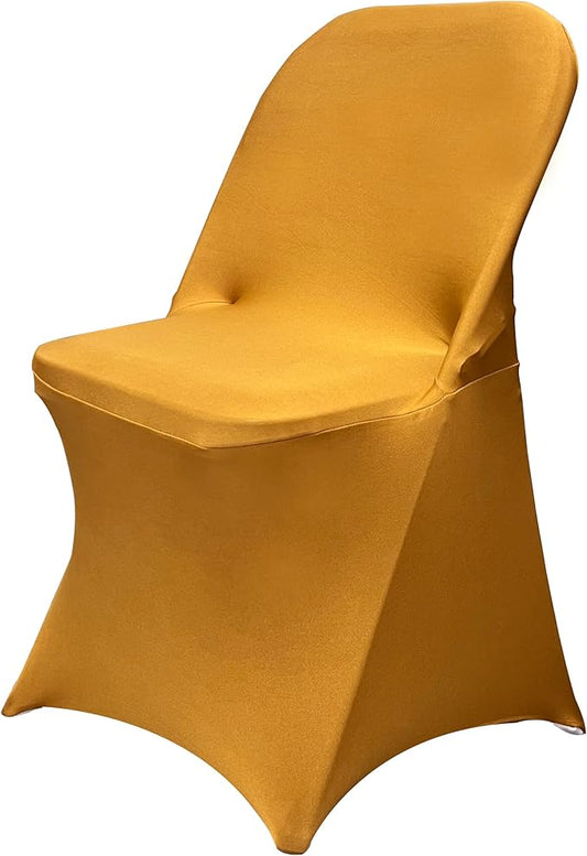 HAINARverS Folding Chair Covers for Wedding, 10pcs Stretch Spandex Washable Fabric Chair Cover, Decoration Chair Cover for Wedding, Party, Banquet, Birthday, Conference, Event(Gold, 10 PCS)