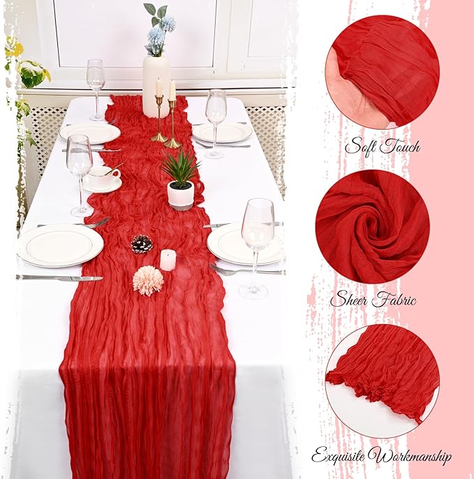 15 Pack Red Cheesecloth Table Runner 17 x 108 Inch Fall Thanksgiving Boho Rustic Farmhouse Gauze Cheese Cloth Runner for Wedding Party Baby Shower Home Decor Holiday Decorations
