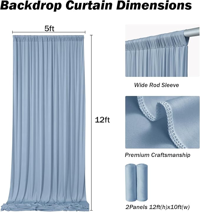 10ft×12ft Dusty Blue Backdrop Curtains for Wedding Parties, 2 Panels Wrinkle Free Polyester Photo Backdrop Drapes Back Drop Cloth for Birthday Photography Background