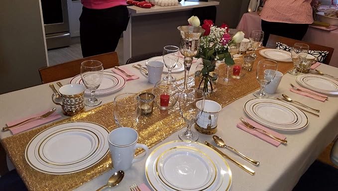 6 Pack Gold Sequin Table Runner 12 x 72 Inch, High Density Sparkly Glitter Table Runners for Wedding Reception, Birthday Party, Baby Shower, Shimmering Gold Decor
