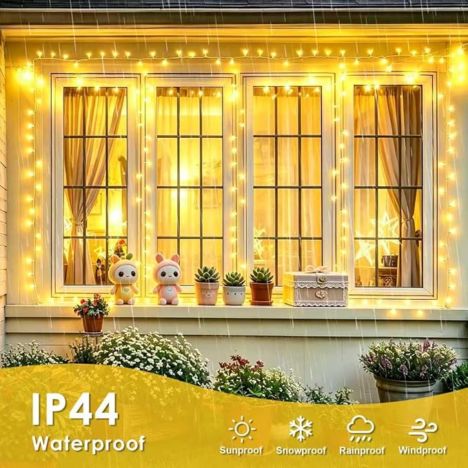 QITONG 2 Pack Battery Operated String Lights, Each 33ft 100 LED Warm White Christmas Lights Outdoor Waterproof, 8 Modes Clear Wire Twinkle Fairy Lights Indoor with Remote