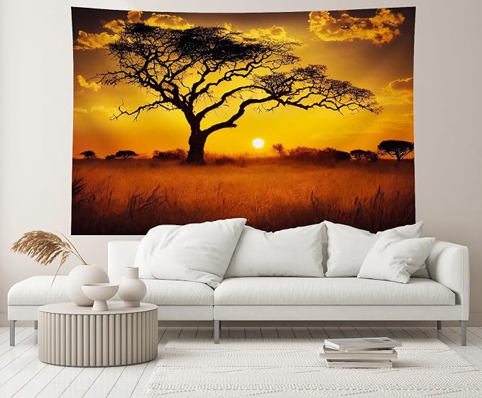 10ftx6.5ft Africa Savannah Landscape Backdrop Africa Travel Huge Tree Sunset Scenery Background African Hiking Camp Birthday Party Decorations Portrait Photo Booth Studio Props