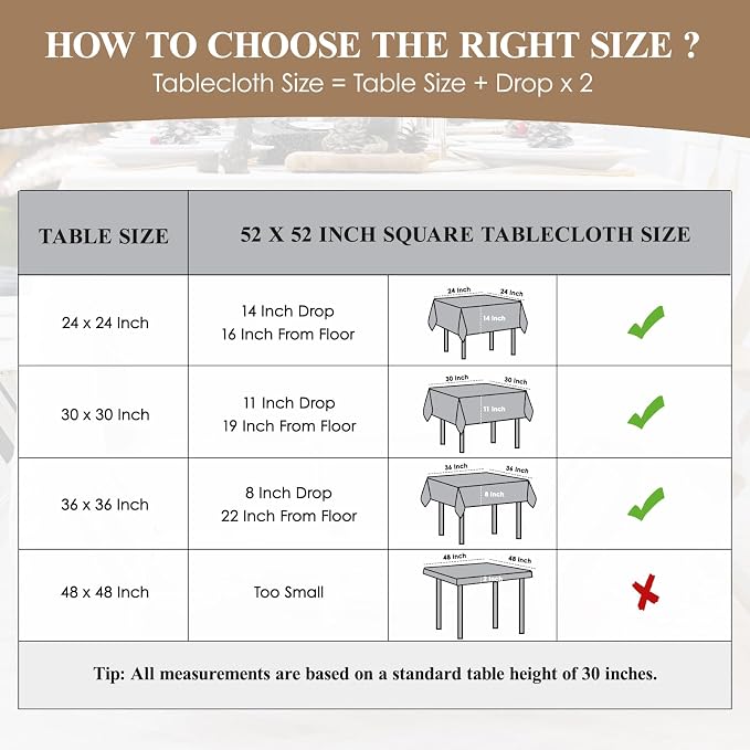Square Tablecloth 52 x 52 Inch White 8 Pack Tablecloths Stain-Wrinkle Resistant Washable Polyester Table Cloths for Holiday, Buffet Parties, and Weddinge
