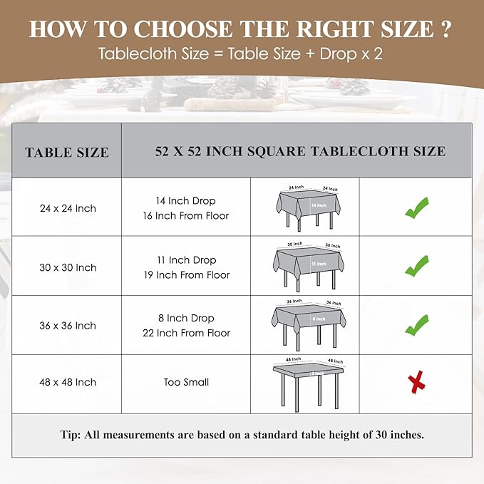 Square Tablecloth 52 x 52 Inch Dark Green Tablecloths Stain-Wrinkle Resistant Washable Polyester Table Cloths for Holiday, Buffet Parties,and Wedding 1pack