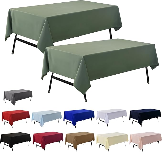 2-Pack 60x144 inch Sage Green Table Cloths, Solid Stain and Wrinkle Resistant Oblong Tablecloth, Premium Plain Weave Polyester Fabric Rectangle Table Linen Covers for Hotel, Banquet