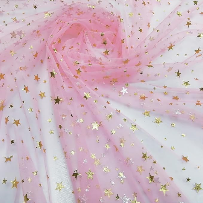 Glitter Star Bobbinet Tulle Netting Fabric By The Yard 62" Wide Pink 2yards