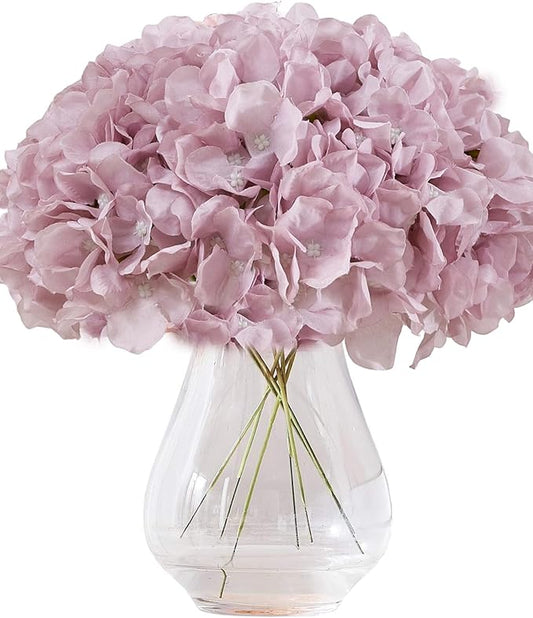 Artificial Hydrangea Flowers Dusty Purple Heads 10 Fake Hydrangea Silk Flowers for Wedding Centerpieces Bouquets DIY Floral Decor Home Decoration with Stems(VASE NOT Included)