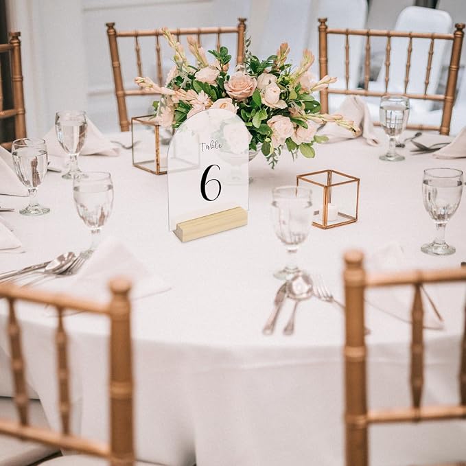 20 Pack Frosted Acrylic Arch Sign with Wood Stand- 5x7 Inch Blank Arch Acrylic Sheets with 4 Inch Wood Base, DIY Frosted Arch Sign Blank for Wedding Table Numbers