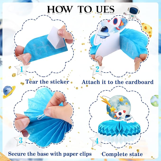 Outer Space Baby Shower Decorations for Boy Space Astronaut Welcome Baby Banner and Hanging Swirls Honeycomb Centerpiece Houston We Have A Boy Backdrop Mom To Be Sash for Party Supplies
