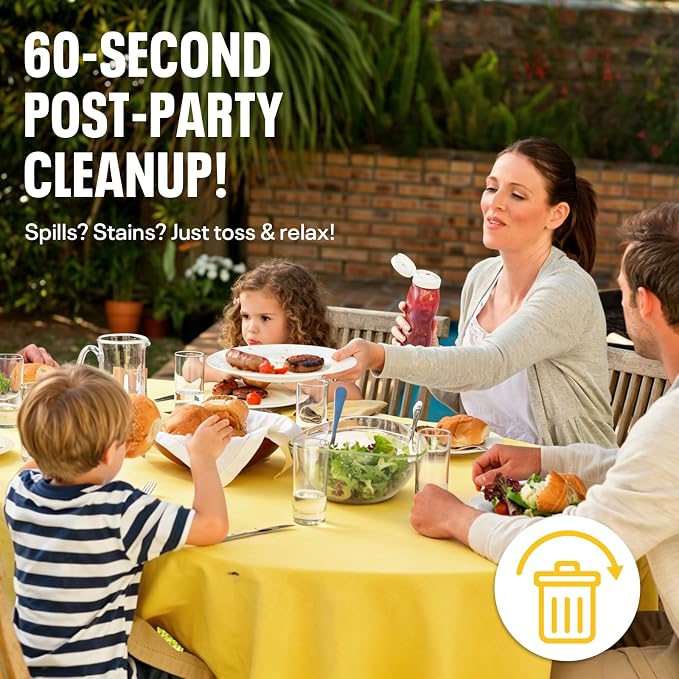 54IN X 600FT Plastic Table Cover Roll, Plastic Table Cloths for Parties, Birthday, Weddings, Banquet,Disposable Tablecloth Roll for All Shape Tables,Party Supplies(Yellow, 54 Inch X 600 Feet)