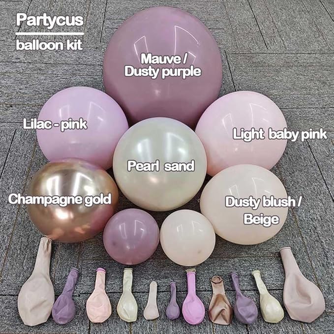 Dusty Purple Pink Balloon Arch Kit, Double Stuffed Lavender White Sand Pearl Balloon Garland with Pastel Pink Lilac Blush Gold Latex for Baby Shower Birthday Wedding Mothers Day Fairy Party