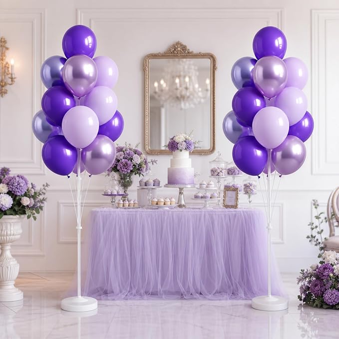 Balloon Column Stand Kit with Balloons, Base and Pole, Balloon Column Kit for Floor or Table Backdrop Decoration for Party Wedding Baby Shower Birthday Graduation Anniversary(Regal Purple)