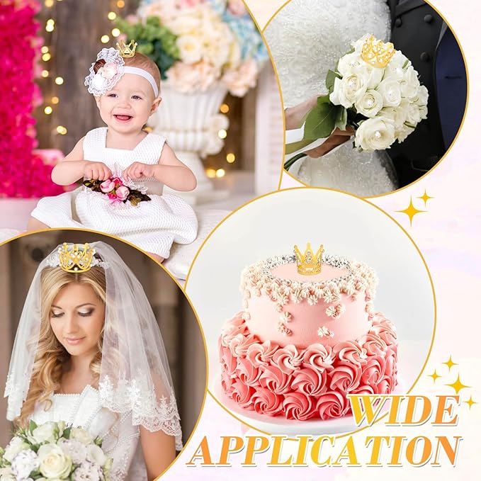 cridoz 164Pcs Flower Bouquet Accessories, 16Pcs Crowns for Flower Bouquets with 48Pcs Gold Butterfly Decorations and 100Pcs Diamond Pins for Flower Arrangements, Cake Topper Decor