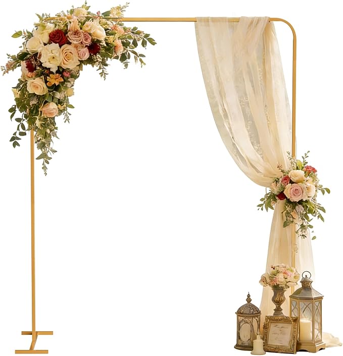5.2 * 6.56 FT Metal Backdrop Frame Stand, Wedding Decor Flower Arbor Stand, Balloon Arch Backdrop, Golden