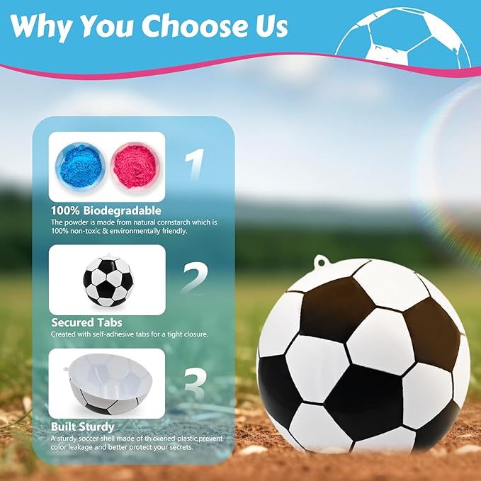 FIEKEICC Gender Reveal Soccer Ball Powder Kit 1blue&1pink Crazy Gender Reveal Ideas Exploding Soccer Balls Kit Gender Reveal Soccer Balls Kit Party Baby Shower Supplies for Boy or Girl Reveals