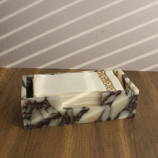 Natural Calacatta Viola Marble Napkin Holder 9.8"x4.9"x2.8", Guest Towel Holder, Paper Hand Basket for Bathroom/Kitchen/Restaurant