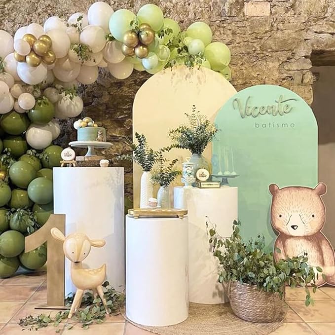 Set of 2 Spandex Fitted Arch Backdrop Cover Wedding Arch Cover Round Top Chiara Arch Backdrop Stand Covers for Birthday Party Baby Shower Wedding Arch Decor（6 FT Sage Green, 7.2 FT Beige）