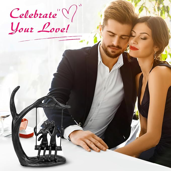 Kresecioo Anniversary for Couple Women Men - Romantic Couple Statue in Love, Handcrafted Iron Couple Sculptures Home Decor, Sweet Love Figurine Gifts for Wedding Anniversary Christmas
