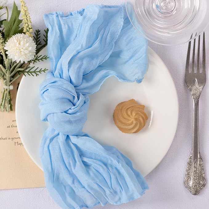 MLMC 24 Pack Baby Blue Cheesecloth Napkins Boho Rustic Gauze Cloth Napkins Washable 21"x21" for Wedding Baby Shower Birthday Anniversary Dinner Decor