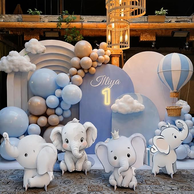 4 Pack Elephant Baby Shower Decorations, Large Baby Elephant Cardboard Cutouts Standup, Blue Cartoon Birthday Party Signs for Photo Booth Props Backdrops Decor Displays Party Supplies