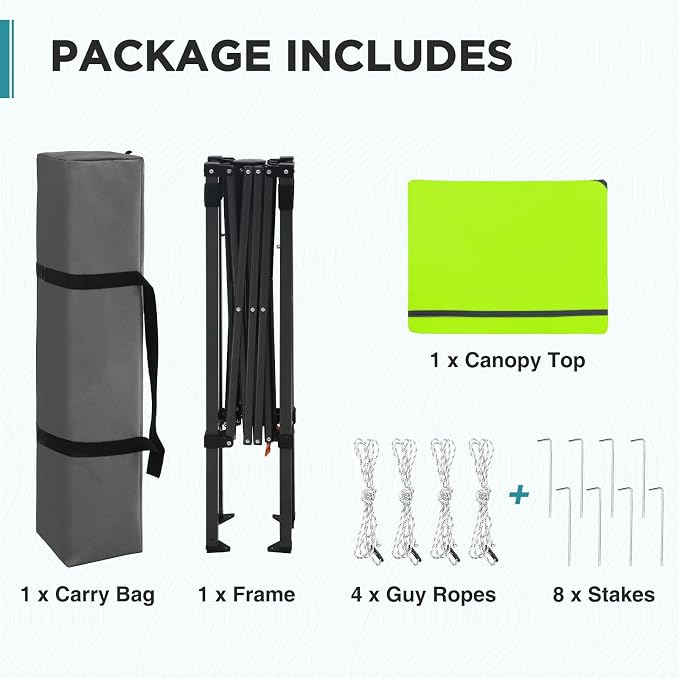 EAGLE PEAK 6x4 Instant Pop Up Canopy Tent, Straight Leg Sun Shelter, Portable Canopy with Carry Bag for Camping, Beach & Sports, Neon Green