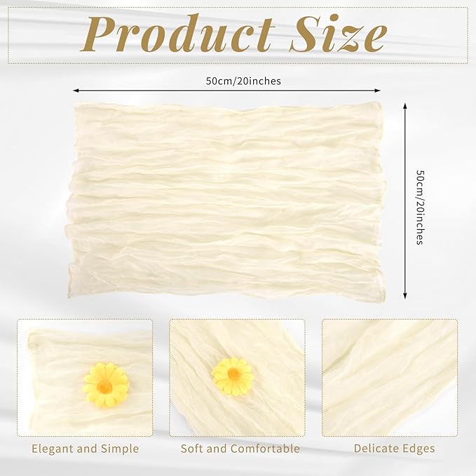 60 Pack Gauze Cheesecloth Napkins 20 x 20 Inch Wrinkled Dinner Napkins Rustic Boho Table Napkins Decorative Cloth Napkins for Weddings Parties Event Family Dinner Table Decoration (Ivory)