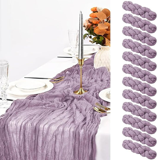 12 Pack Purple Cheesecloth Table Runner, 10FT Violet Amethyst Cheesecloth Rustic Boho Table Runner Long Romantic Semi Sheer Table Runner for Wedding Birthday Bridal Party Decorations(21.5×120 Inch)
