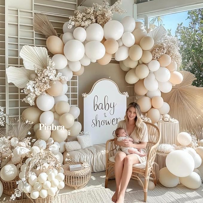 White Balloon Arch Double Stuffed White Sand Cream Beige Balloon Garland Kit Blush Nude Balloons for Neutral Baby Shower Gender Reveal Bridal Birthday Wedding Engagement Baptism Party Decorations