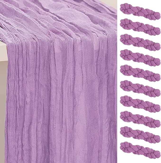 10 Pack Lilac Cheesecloth Table Runner 35x120 Inch 10Ft Rustic Gauze Cheese Cloth Table Runner Sheer Cheesecloth Table Runners for Wedding Party Bridal Shower Decoration