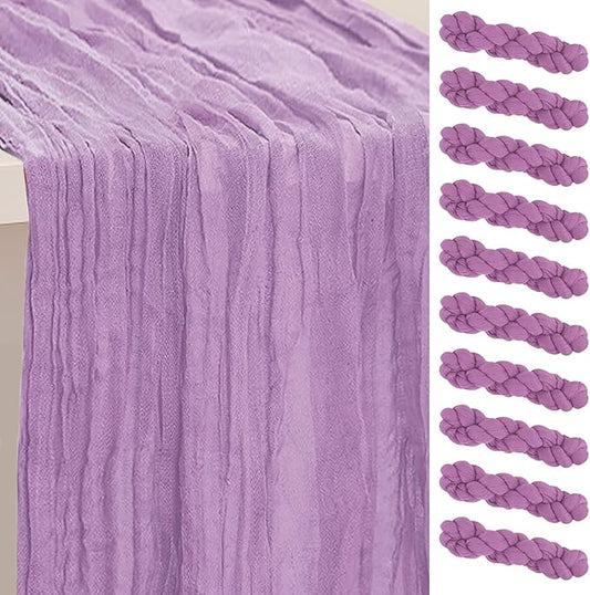 10 Pack Lilac Cheesecloth Table Runner 35x120 Inch 10Ft Rustic Gauze Cheese Cloth Table Runner Sheer Cheesecloth Table Runners for Wedding Party Bridal Shower Decoration