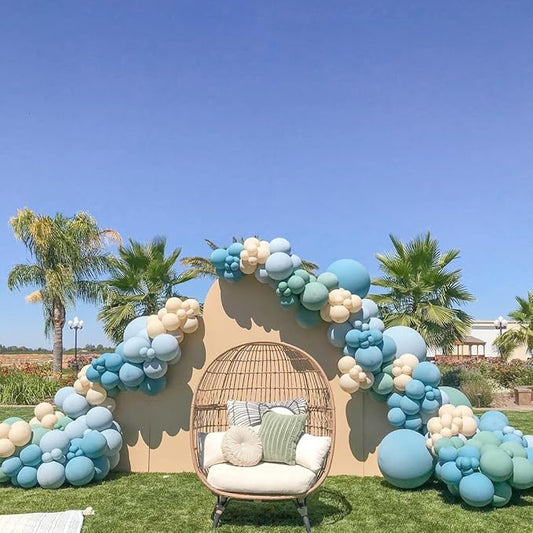Pastel Blue and White Sand Balloon Garland Double Stuffed Cream White Balloons Different Sizes Light Blue Latex Balloon Arch Kit For Neutral Baby Shower Bridal Wedding Birthday Party Decor