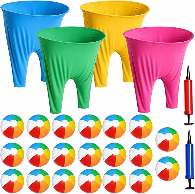 4-Color Team Granny Pants Yard Game with 20 Inflatable Balls & 2 Air Pumps (Random Colors) - Complete Adult Party Set for 8+ Players, The Ultimate Family Reunion Backyard Party Games