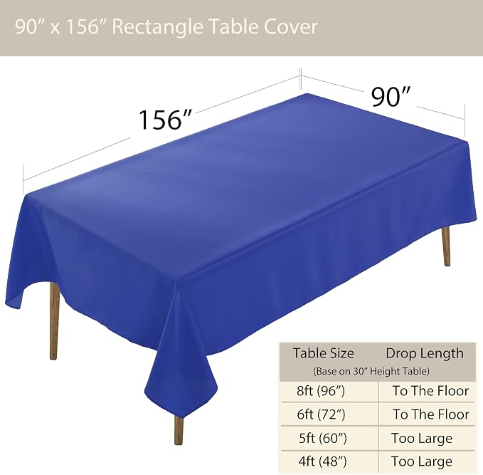 5 Pack Rectangle Tablecloth, 90 x 156 Inch Royal Blue, 8ft Washable Polyester Tablecloth for Home, Party, Wedding or Restaurant