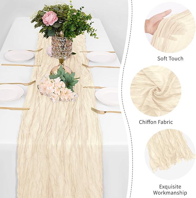 12 Pack Ivory Cheesecloth Table Runner 17 x 108 Inch Gauze Table Runner Fabric Semi Sheer Cheese Cloth Table Decor Bulk for Rustic Romantic Wedding Baby Shower Table Decoration