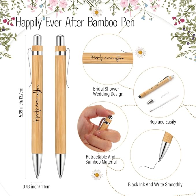 Spakon 72 Sets Wildflower Wedding Favors for Guests Bamboo Pens with Thank You Cards Clear Gift Bags Bridal Shower Gifts for Guest Souvenirs