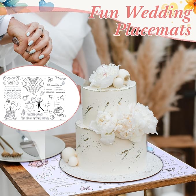 25 Set Wedding Games for Reception Wedding Coloring Placemats with Crayons 15.7 x 11 Inch Coloring Wedding Place Mats for Wedding Games Favors Entertainment Party Supplies