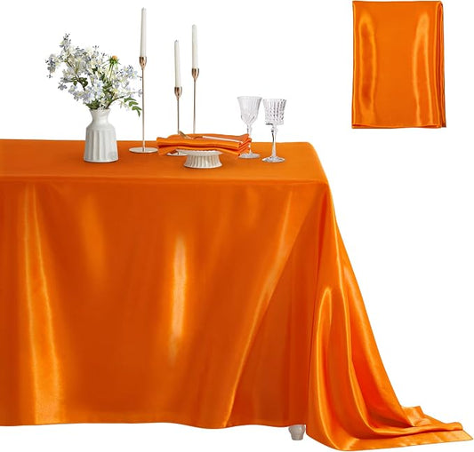 1 Pack Square Satin Table Cover Silkly Soft Table Cloth, Satin Dining Table Cloths for Wedding Banquet Table Decoration, Dining Room, Indoor and Outdoor Use, 52 x 52 Inches, Orange