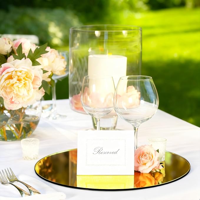 24PCS Gold Round Mirror Centerpieces for Tables, 12" Flat Circle Mirror Plates for Wedding Decorations, Mirror Trays for Candles Flowers Vases, Table Centerpiece Decor for Birthday Party Supplies