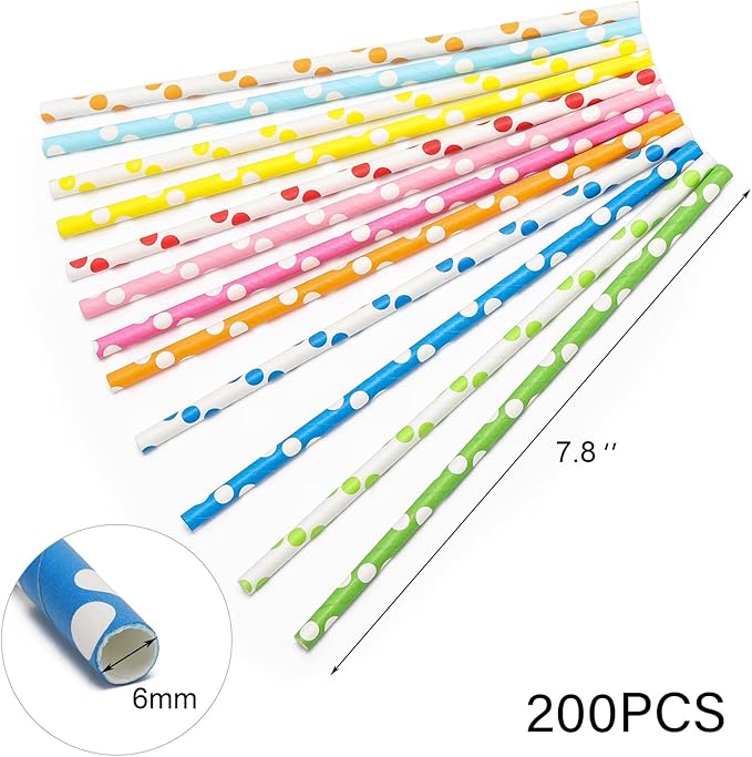 200PCS Multi-Color Biodegradable Paper Straws for Party Supplies,Birthday,Bridal/Baby Shower, Christmas Decorations and Holiday Celebrations (Circle)