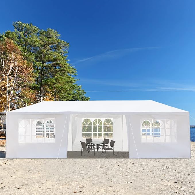10x30 Canopy Tent for Parties, Heavy Duty Waterproof Outdoor Tent with 7 Detachable Sidewalls & Window Panels, Large Event, Wedding & Backyard Shelter, Commercial & Personal Use, White