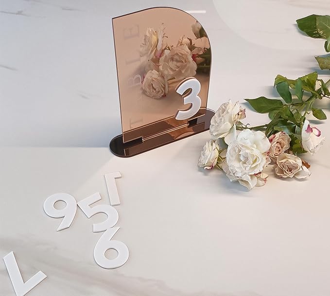 Acrylic Wedding Table Numbers,Semi-Arched Mirrored Acrylic Table Numbers for Party,Events,Occasion Decoration (Number 1-10, Rose Gold Mirror)