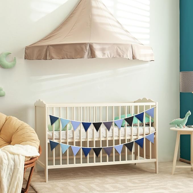 Oudain 2 Pcs Pennant Banner Flags Nursery Garland Triangle Bunting Flags Playroom Wall Decor Banner for Nursery Baby Shower Birthday Boho Wedding Party Event, Each 7.75 ft(Blue Color)