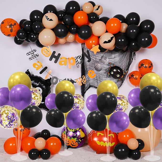 ZJDHPTY Halloween Decorations,4Set Purple Black Gold Balloon Stand Kit | Balloon Centerpieces for Birthday Graduation Wedding Retirement Anniversary Homecoming Party Decorations