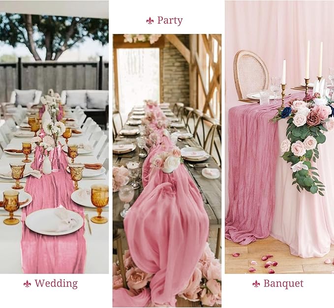 Pesonlook 16 Pack Cheesecloth Table Runner, 13Ft Boho Gauze Table Runner 35×157 Inch Rustic Romantic Long Table Runner for Wedding Party Bridal Shower Thanksgiving Christmas Decoration(Dusty Rose)