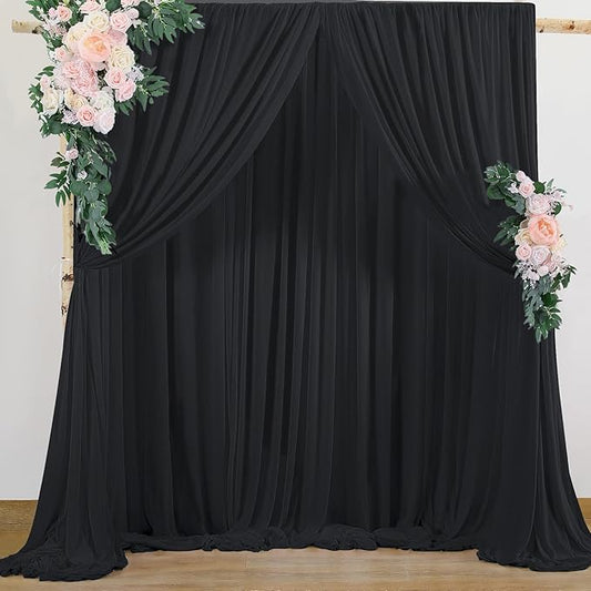10x8ft Black Backdrop Curtains for Parties, 2 Panels 5x8ft Wrinkle-Free Polyester Background Curtains for Wedding, Birthday, Baby Shower,Graduation, Decorations